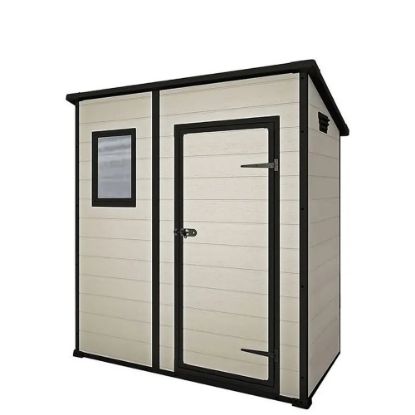Immagine di CASETTA GIARDINO (MANOR PENT 6X4) IN RESINA CON FINESTRA EFFETTO LEGNO GRAFFIATO BEIGE L.183,5 P.111 H.200,5 CM  KETER