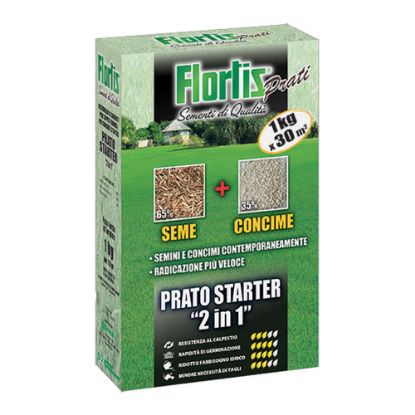 Immagine di SEME PER PRATO + CONCIME STARTER 2 IN 1 CONFEZIONE DA 1,0 KG IDEALE PER 3 M² FLORTIS