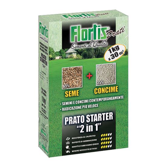 Immagine di SEME PER PRATO + CONCIME STARTER 2 IN 1 CONFEZIONE DA 1,0 KG IDEALE PER 3 M² FLORTIS