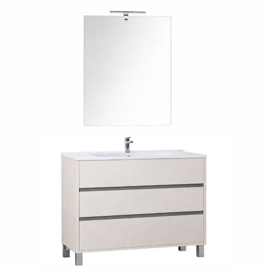 Immagine di MOBILE MOON 3.0 CM 85 A TERRA SETA 3 CASSETTI LAVABO+SPECCHIO+LAMPADA LED LABOR LEGNO