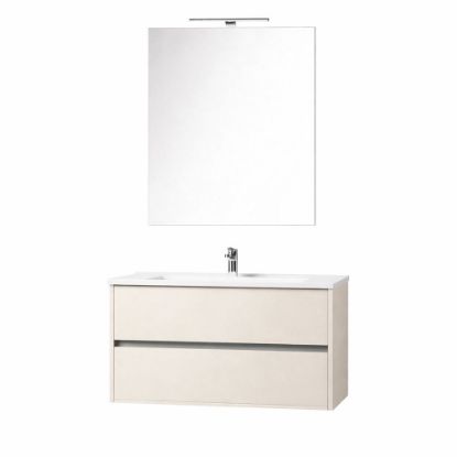 Immagine di MOBILE MOON 2.0 LARGO CM 85 SOSPESO FINITURA SETA 2 CASSETTI LAVABO+SPECCHIO+LAMPADA LED LABOR LEGNO
