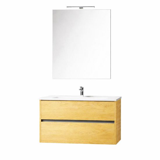 Immagine di MOBILE MOON 2.0 CM 85 SOSPESO CORDA 2 CASSETTI LAVABO+SPECCHIO+LAMPADA LED LABOR LEGNO