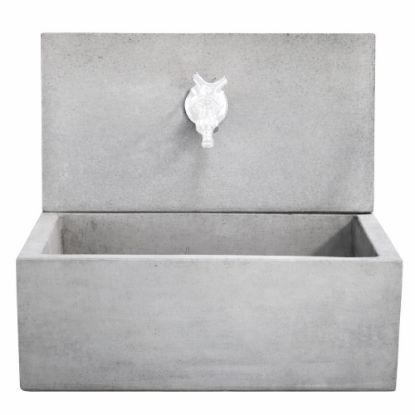 Immagine di LAVELLO Q-MADRID RETTANGOLARE IN CALCESTRUZZO LISCIO GRIGIO L 45 P 35 H 16 CM CON SCHIENALE SENZA SIFONE E PILETTA KAM