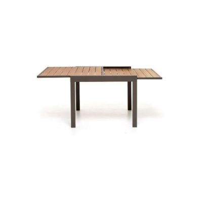 Immagine di TAVOLO DA GIARDINO IN ALLUMINIO MOD.OTRANTO MARRONE CON PIANO A DOGHE ALLUNGABILE IN POLYWOOD EFFETTO LEGNO L 90-180 P 90 H 75 IDEALE PER 4-6 POSTI