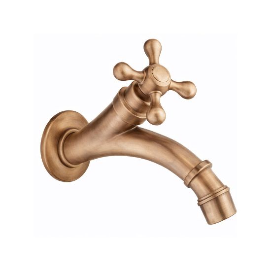 Immagine di RUBINETTO OTTONE INCLINATO Ø 1/2" MANIGLIA A CROCE PER FONTANA DA ESTERNI