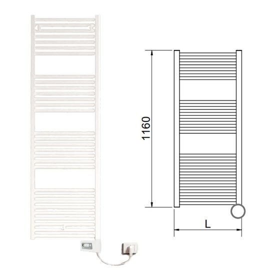 Immagine di LISA 22 TERMOARREDO ELETTRICO CON TERMOSTATO PLUS L.450 MM H.1160 MM 500 WATT BIANCO RAL 9010 CORDIVARI