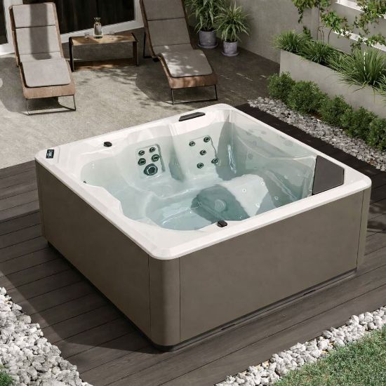 Immagine di MINIPISCINA DA ESTERNO VITA XL MISURA 200X200 CM H. 85 CM STD UV+CROMOLIGHT+BLUETOOTH CON PANNELLI PVC FINITURA OXID E COPERTURA ESTIVA NOVELLINI