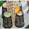 Immagine di TRESPOLO PORTASACCO GRIGLIATO IN POLIPROPILENE NERO 110 LT Ø 37 H 85,5 CM CON COPERCHIO GIALLO
